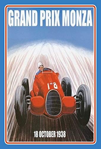 Schatzmix Auto Grand Prix Monza 1938 Metallschild Wanddeko 20x30 cm tin Sign Blechschild, Blech, Mehrfarbig von Schatzmix
