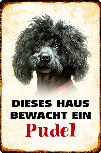 Schatzmix Blechschild Hund Dieses Haus bewacht EIN Pudel Metallschild Wanddeko 20x30 tin Sign von Schatzmix