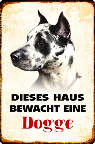 Schatzmix Blechschild Hund Dieses Haus bewacht eine Dogge Metallschild Wanddeko 20x30 tin Sign von Schatzmix