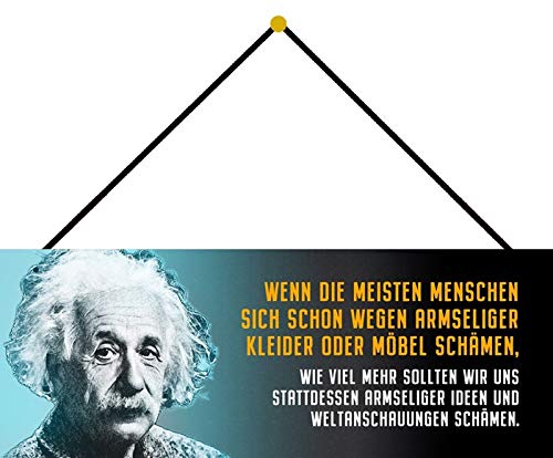 Schatzmix Einstein: Schämen Metallschild Wanddeko 27x10 cm tin Sign mit Kordel Blechschild, Blech, Mehrfarbig von Schatzmix