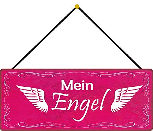 Schatzmix Engel Metallschild Wanddeko 27x10cm tin Sign mit Kordel Blechschild, Blech, Mehrfarbig, 27x10 cm von Schatzmix