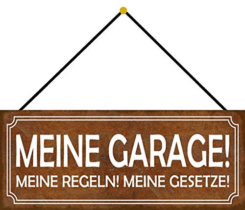 Schatzmix Garage Regeln Gesetze Auto Metallschild 27x10 cm Wanddeko mit Kordel Blechschild, Blech, Mehrfarbig von Schatzmix