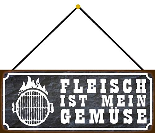 Schatzmix Grillen Fleisch ist Mein Gemüse Schild Metallschild 27x10 mit Kordel Blechschild, Blech, Mehrfarbig, 27x10 cm von Schatzmix