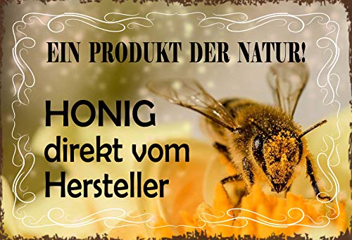 Schatzmix Honig EIN Produkt der Natur Biene Metallschild 20x30 cm Wanddeko Blechschild, Blech, Mehrfarbig von Schatzmix
