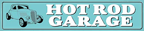 Schatzmix Straßenschild Hot Rod Garage Metallschild 46x10 cm Wanddeko tin Sign Blechschild, Blech, Mehrfarbig von Schatzmix