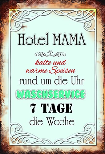 Schatzmix Hotel Mama rund um die Uhr Service Metallschild 20x30 cm Wanddeko tin Sign Blechschild, Blech, Mehrfarbig von Schatzmix