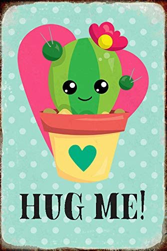 Schatzmix Spruch Hug Me Kaktus süß Metallschild Wanddeko 20x30 cm tin Sign Blechschild, Blech, Mehrfarbig von Schatzmix
