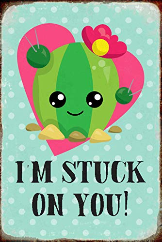 Schatzmix Spruch Im Stuck on You Kaktus suß Metallschild Wanddeko 20x30 cm tin Sign Blechschild, Blech, Mehrfarbig von Schatzmix