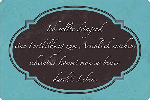 Schatzmix Blechschild Spruch Fortbildung zum Arschloch Metallschild Wanddeko 20x30 tin Sign von Schatzmix