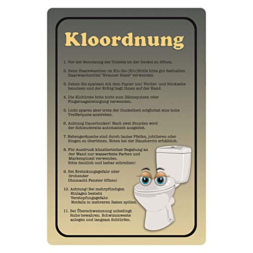 Schatzmix Blechschild Kloordnung Klo Regeln Metallschild Wanddeko 20x30 tin Sign von Schatzmix