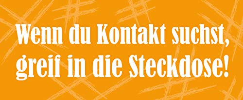 Schatzmix Kontakt suchst, greif in die Steckdose Metallschild Wanddeko 27x10 cm tin Sign Blechschild, Blech, Mehrfarbig von Schatzmix