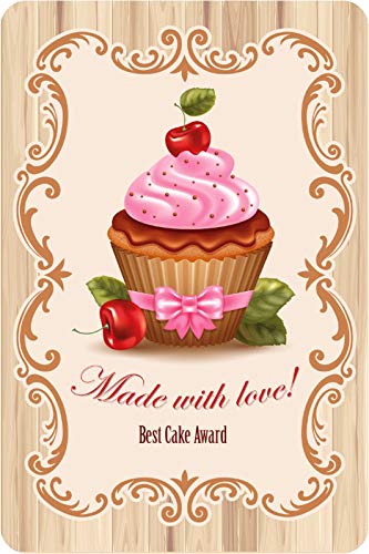 Schatzmix Kuchen Cupcake Made with Love Retro Metallschild Wanddeko 20x30 cm tin Sign Blechschild, Blech, Mehrfarbig von Schatzmix