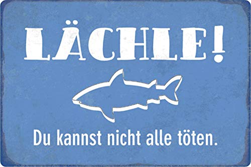 Schatzmix Blechschild Spruch Lächle! Nicht alle Töten! Metallschild Wanddeko 20x30 tin Sign von Schatzmix