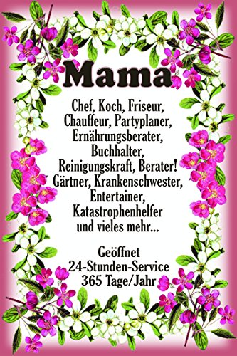 Schatzmix Mama 24 Stunden Service Metallschild Wanddeko 20x30 cm tin Sign Blechschild, Blech, Mehrfarbig von Schatzmix