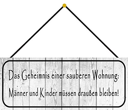 Schatzmix Mann Kinder saubere Wohnung Schild Metallschild 27x10cm mit Kordel Blechschild, Blech, Mehrfarbig, 27x10 cm von Schatzmix