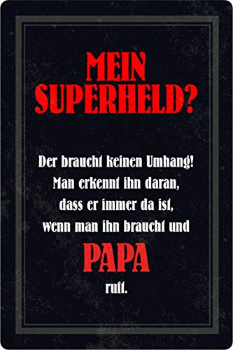 Schatzmix Blechschild Spruch Mein Superheld? Papa Metallschild Wanddeko 20x30cm tin Sign von Schatzmix