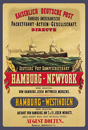 Schatzmix Nostalgie Dampfschiff Hamburg NY Metallschild Wanddeko 20x30 cm tin Sign Blechschild, Blech, Mehrfarbig von Schatzmix