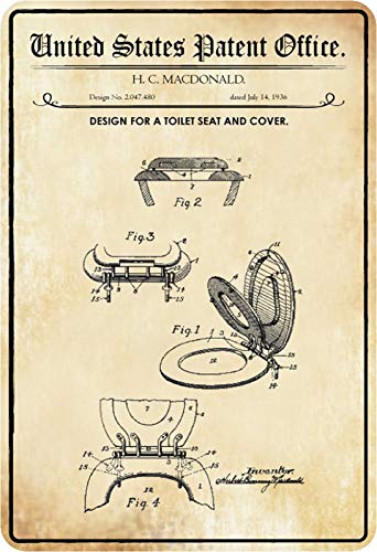 Schatzmix Patent Entwurf Toilettensitz/Abdeckung Metallschild Wanddeko 20x30 cm tin Sign Blechschild, Blech, Mehrfarbig von Schatzmix