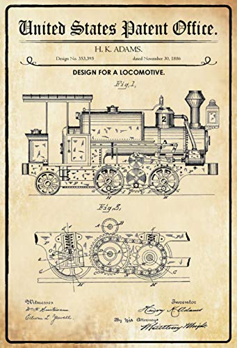 Schatzmix P0280 Patent Entwurf für Lokomotive Zug Metallschild Deko tin Sign Blechschild, Blech, Mehrfarbig, 20x30 cm von Schatzmix