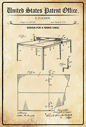 Schatzmix Patent Entwurf für Tischtennis-Tisch Metallschild Wanddeko 20x30 cm tin Sign Blechschild, Blech, Mehrfarbig von Schatzmix