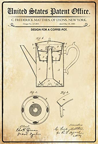 Schatzmix Patent für eine Kaffeekanne Metallschild 20x30 Deko tin Sign Blechschild, Blech, Mehrfarbig, 20x30 cm von Schatzmix