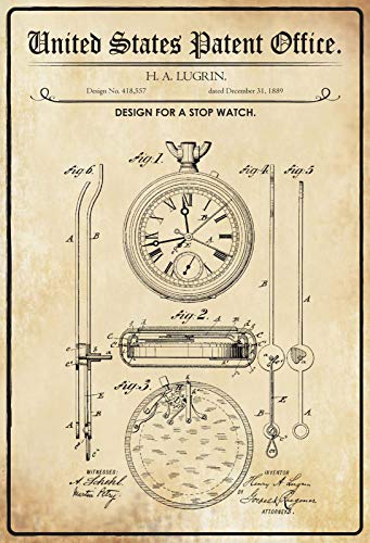 Schatzmix Patent für eine Stop Uhr Metallschild 20x30 Deko tin Sign Blechschild, Blech, Mehrfarbig, 20x30 cm von Schatzmix