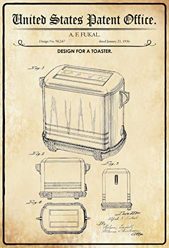 Schatzmix Patent für einen Toaster Metallschild 20x30 Deko tin Sign Blechschild, Blech, Mehrfarbig, 20x30 cm von Schatzmix