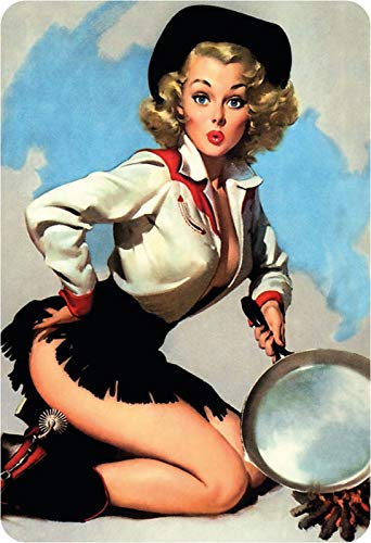 Schatzmix Blechschild Pinup Cowgirl mit Pfanne Metallschild Wanddeko 20x30 cm tin Sign von Schatzmix