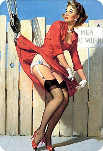 Schatzmix Blechschild Pinup Girl auf Baustelle Metallschild Wanddeko 20x30 cm tin Sign von Schatzmix