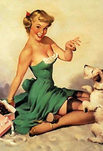 Schatzmix Blechschild Pinup Girl mit kleinem Hund Metallschild Wanddeko 20x30 m tin Sign von Schatzmix