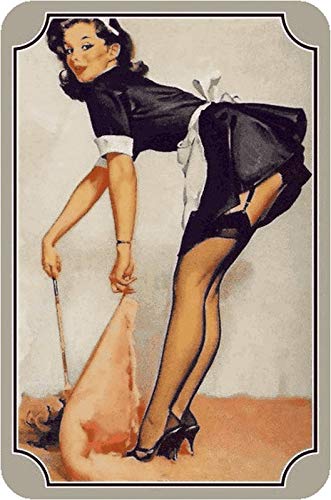 Schatzmix Blechschild Pinup sexy Straps Frau abstauben Metallschild Wanddeko 20x30 tin Sign von Schatzmix