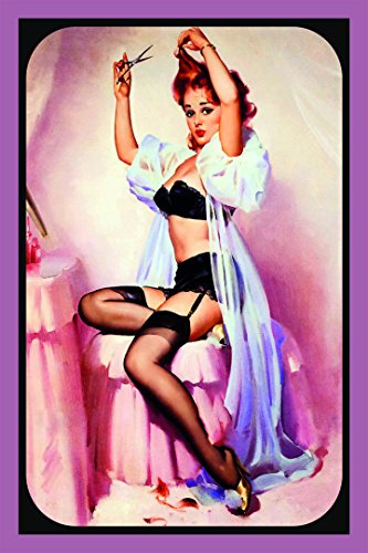 Schatzmix Pinup Frau mit Schere Metallschild Wanddeko 20x30 cm tin Sign Blechschild, Blech, Mehrfarbig von Schatzmix