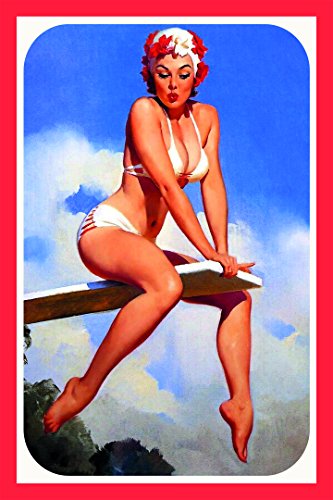 Schatzmix Pinup Frau mit Schwimmkappe Metallschild Wanddeko 20x30 cm tin Sign Blechschild, Blech, Mehrfarbig von Schatzmix