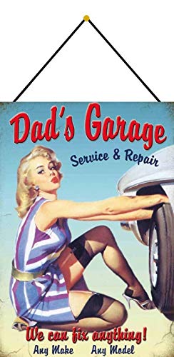 Schatzmix Pinup Girl Dads Garage Service-Repair Metallschild 20x30 mit Kordel Blechschild, Blech, Mehrfarbig, 20x30 cm von Schatzmix