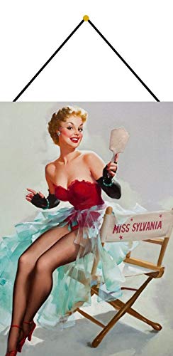 Schatzmix Pinup Sexy Frau Miss mit Spiegel Erotik Metallschild Deko mit Kordel Blechschild, Blech, Mehrfarbig, 20x30 cm von Schatzmix