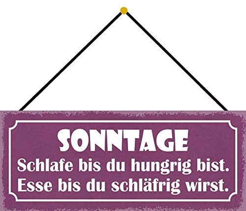 Schatzmix SONNTAGE Schlafe Metallschild 27x10cm Deko tin Sign mit Kordel Blechschild, Blech, Mehrfarbig, 27x10 cm von Schatzmix