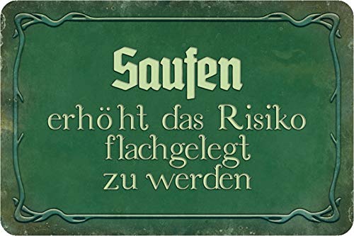Schatzmix Saufen erhöht das Risiko… Metallschild Wanddeko 20x30 cm tin Sign Blechschild, Blech, Mehrfarbig von Schatzmix