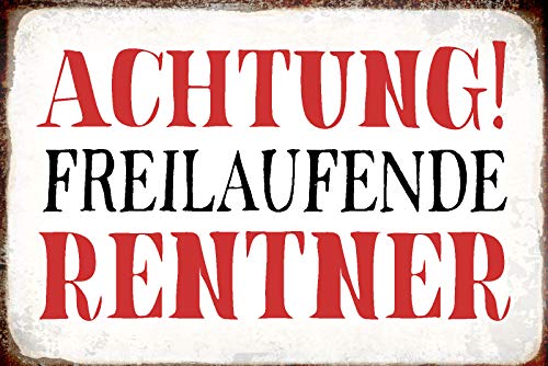 Schatzmix Spruch Achtung Freilaufender Rentner Metallschild 20x30 Deko Blechschild, Blech, Mehrfarbig, 20x30 cm von Schatzmix