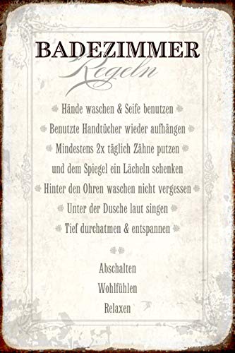 Schatzmix R0251 Spruch Badezimmer Regeln… Metallschild Wanddeko 20x30cm tin Sign Blechschild, Blech, Mehrfarbig, 20x30 cm von Schatzmix