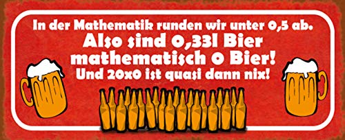 Schatzmix Spruch Bier Mathematik Metallschild 27x10 cm Wanddeko tin Sign Blechschild, Blech, Mehrfarbig von Schatzmix