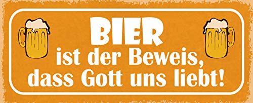 Schatzmix Spruch Bier ist der Beweis, DASS Gott Uns liebt Metallschild 27x10 Deko tin Sign Blechschild, Blech, Mehrfarbig, 27x10 cm von Schatzmix