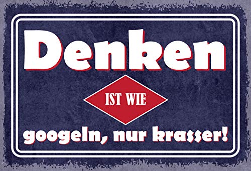 Schatzmix Spruch Denken ist wie Googeln Metallschild 20x30 Deko tin Sign Blechschild, Blech, Mehrfarbig, 20x30 cm von Schatzmix