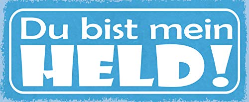 Schatzmix Spruch Du bist Mein HELD (Blaues Schild Weisse Schrift) Metallschild 27x10 Deko tin Sign Blechschild, Blech, Mehrfarbig, 27x10 cm von Schatzmix