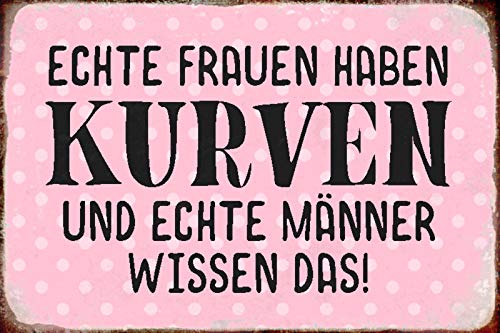 Schatzmix Spruch Echte Frauen haben Kurven Metallschild Wanddeko 20x30 cm tin Sign Blechschild, Blech, Mehrfarbig von Schatzmix