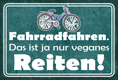 Schatzmix Spruch Fahrradfahren = veganes Reiten Metallschild 20x30 Deko Blechschild, Blech, Mehrfarbig, 20x30 cm von Schatzmix