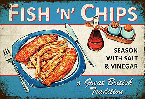 Schatzmix Spruch Fish´N`Chips a British Metallschild Wanddeko 20x30 cm tin Sign Blechschild, Blech, Mehrfarbig von Schatzmix