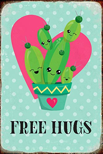 Schatzmix Spruch Free Hugs Kaktus suß Metallschild Wanddeko 20x30 tin Sign Blechschild, Blech, Mehrfarbig, 20x30 cm von Schatzmix