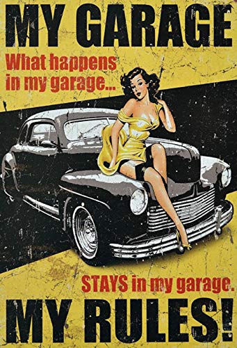 Schatzmix Spruch Garage My RulesGarage Metallschild Wanddeko tin Sign Blechschild, Blech, Mehrfarbig, 20x30 cm von Schatzmix