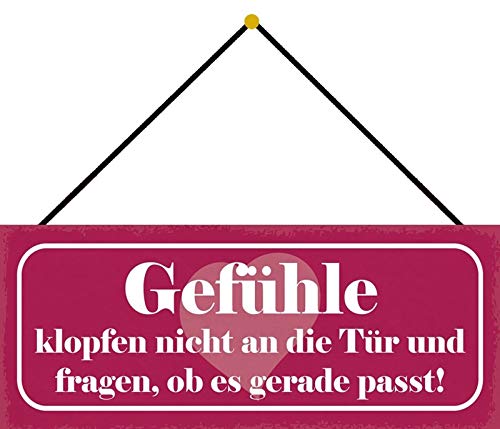 Schatzmix Spruch Gefühle klopfen Nicht an die Tür Wanddeko 27x10 cm mit Kordel Blechschild, Blech, Mehrfarbig von Schatzmix