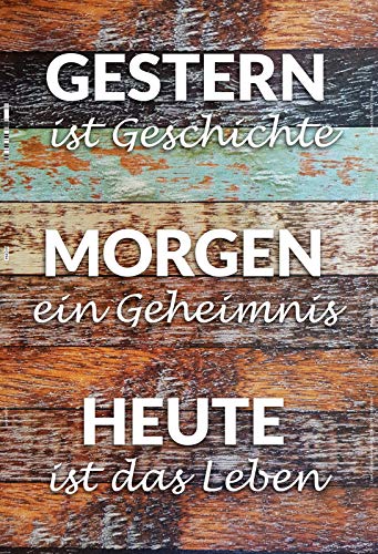 Schatzmix Spruch Gestern ist Geschichte Morgen EIN Geheimnis Heute… Metallschild 20x30 cm Wanddeko tin Sign Blechschild, Blech, Mehrfarbig von Schatzmix